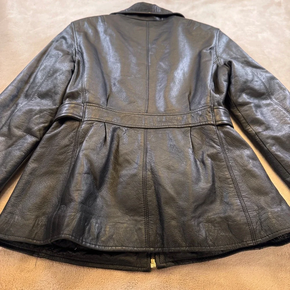 Black Faux Leather Zip Belted Jacket - Women